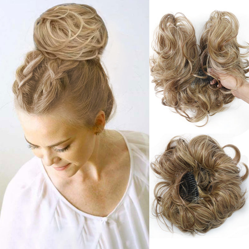 Messy Bun Clip-in | Seitenclip | Schnell | Synthetisch | Hitzebeständig-Dunkelblond-Luzern Mode