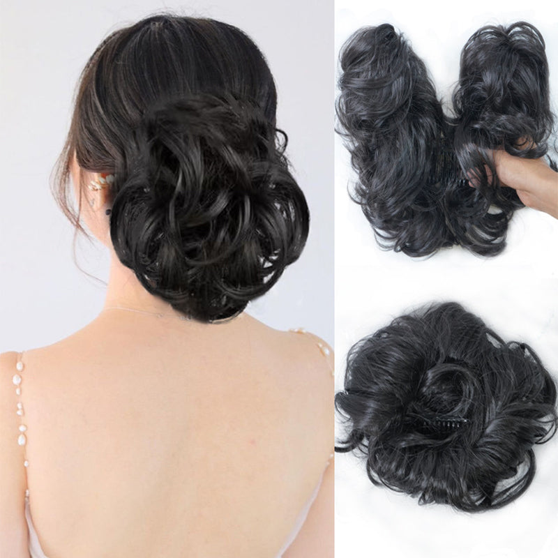 Messy Bun Clip-in | Seitenclip | Schnell | Synthetisch | Hitzebeständig-Schwarz-Luzern Mode