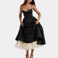 Elegantes Abendkleid mit Trägern und ausgestelltem Rock-Schwarz-2XS-Luzern Mode