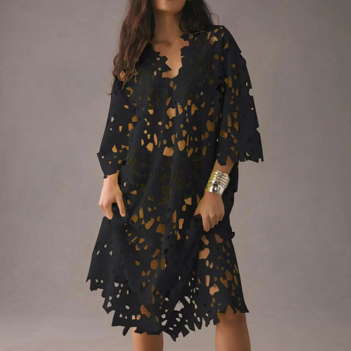 Spitzenkleid Damen Sommerkleid Elegant Freizeitkleid-Schwarz-XS-Luzern Mode