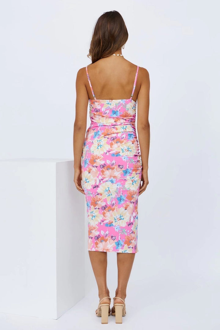 Midi Sommerkleid mit Blumenmuster und Schlitz – Soléa