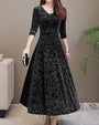 Elegantes Damen Abendkleid mit floralem Muster aus Samt-Schwarz-M-Luzern Mode