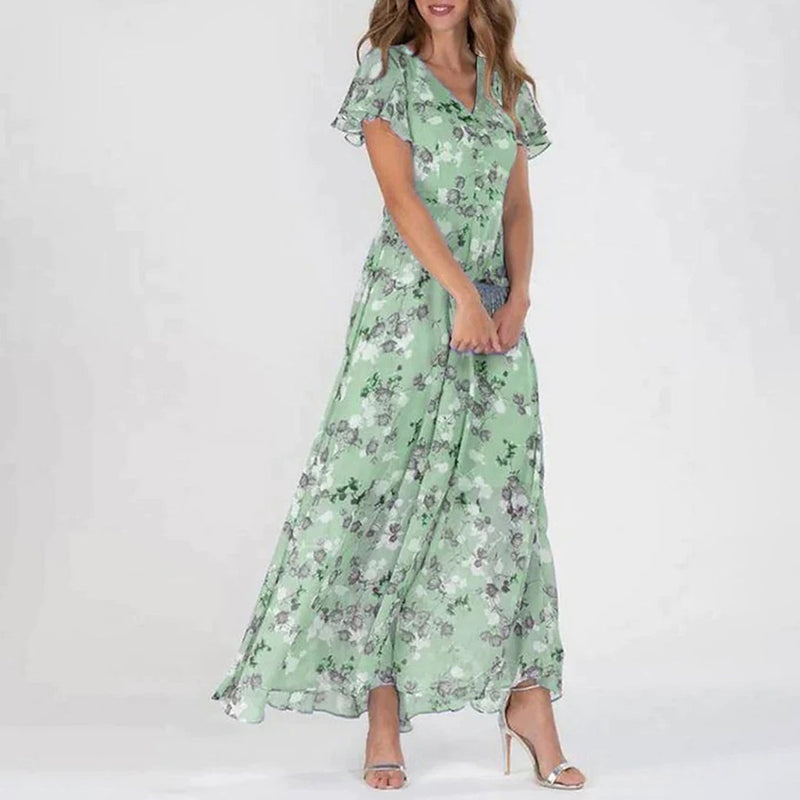 Elegantes Maxikleid mit Blumenmuster für Damen kaufen-Grün-XS-Luzern Mode