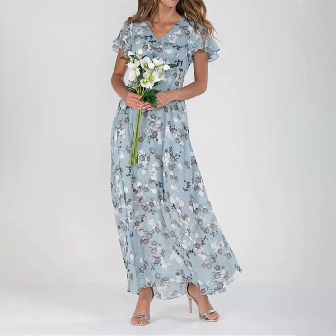 Elegantes Maxikleid mit Blumenmuster für Damen kaufen-Himmelblau-XS-Luzern Mode