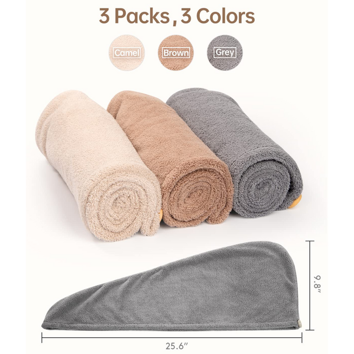 Haarhandtuch-Set | 3er Pack Mikrofaser Absorbierend Anti-Frizz Nachhaltig-Luzern Mode