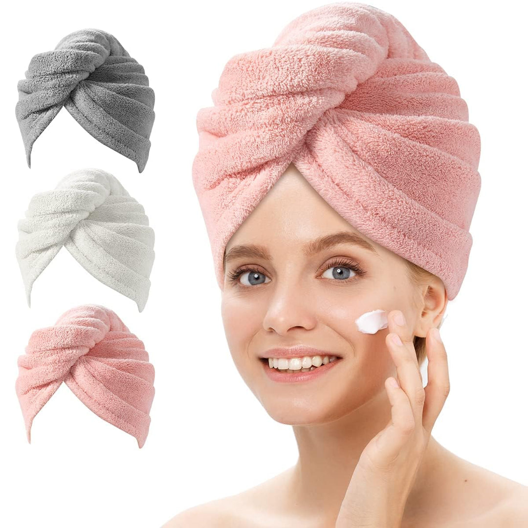 Haarhandtuch-Set | 3er Pack Mikrofaser Absorbierend Anti-Frizz Nachhaltig-Set 4-Luzern Mode