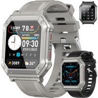 Herren Smartwatch | Fitness-Tracker | Militärstil | Wasserdicht | Telefonieren | Robust-Grau-Luzern Mode