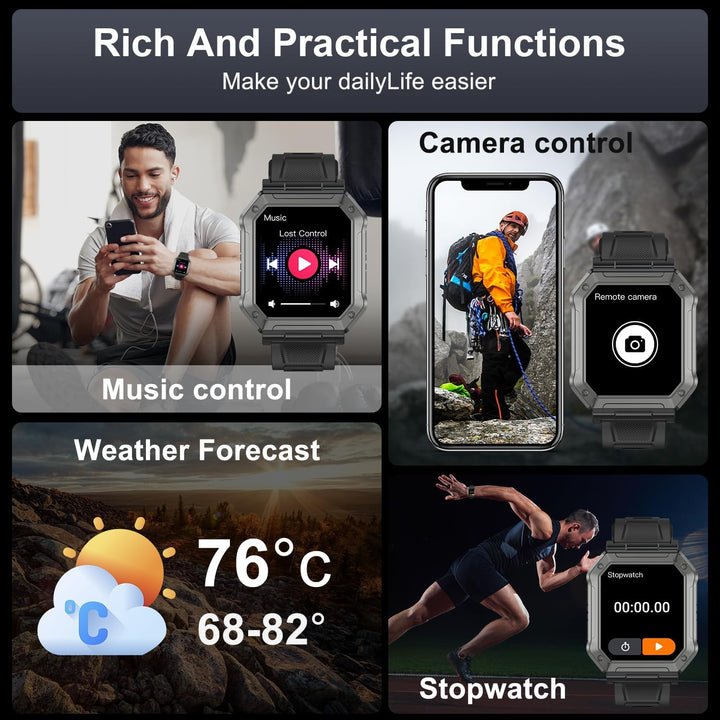 Herren Smartwatch | Fitness-Tracker | Militärstil | Wasserdicht | Telefonieren | Robust-Luzern Mode