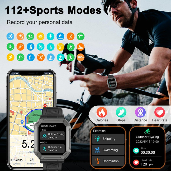 Herren Smartwatch | Fitness-Tracker | Militärstil | Wasserdicht | Telefonieren | Robust-Luzern Mode