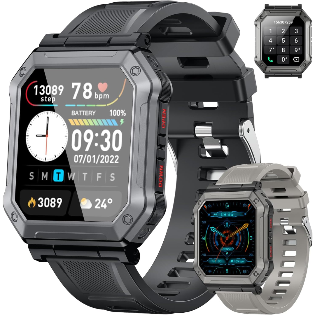Herren Smartwatch | Fitness-Tracker | Militärstil | Wasserdicht | Telefonieren | Robust-Schwarz-Luzern Mode