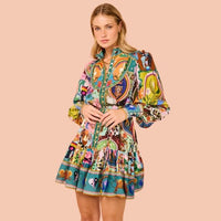 Bohème Damenkleid mit Muster - Elegantes Freizeitkleid-Mehrfarbig-S-Luzern Mode