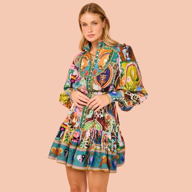 Bohème Damenkleid mit Muster - Elegantes Freizeitkleid-Mehrfarbig-S-Luzern Mode