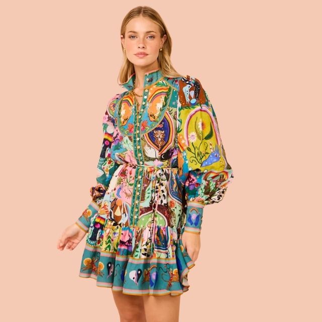 Bohème Damenkleid mit Muster - Elegantes Freizeitkleid-Mehrfarbig-XXL-Luzern Mode