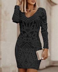 Elegantes Damen-Spitzenkleid mit V-Ausschnitt und Muster-Schwarz-S-Luzern Mode