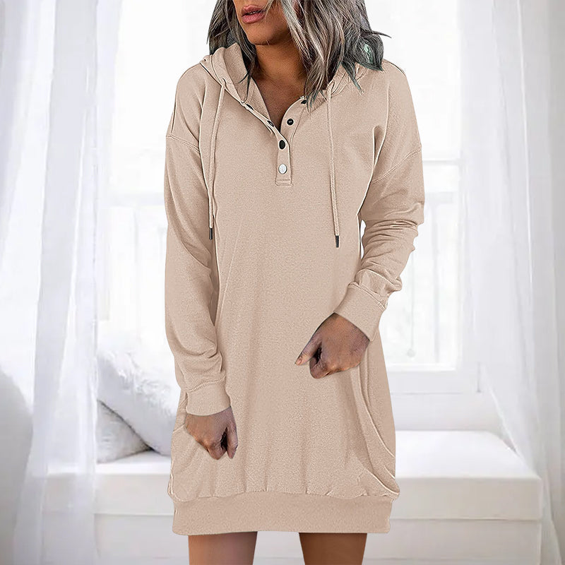 Damen Hoodie | Lang | Lockere Schnitt | Einfarbig | Minimalistisch-Beige-S-Luzern Mode
