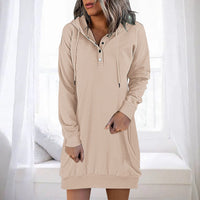 Damen Hoodie | Lang | Lockere Schnitt | Einfarbig | Minimalistisch-Beige-S-Luzern Mode