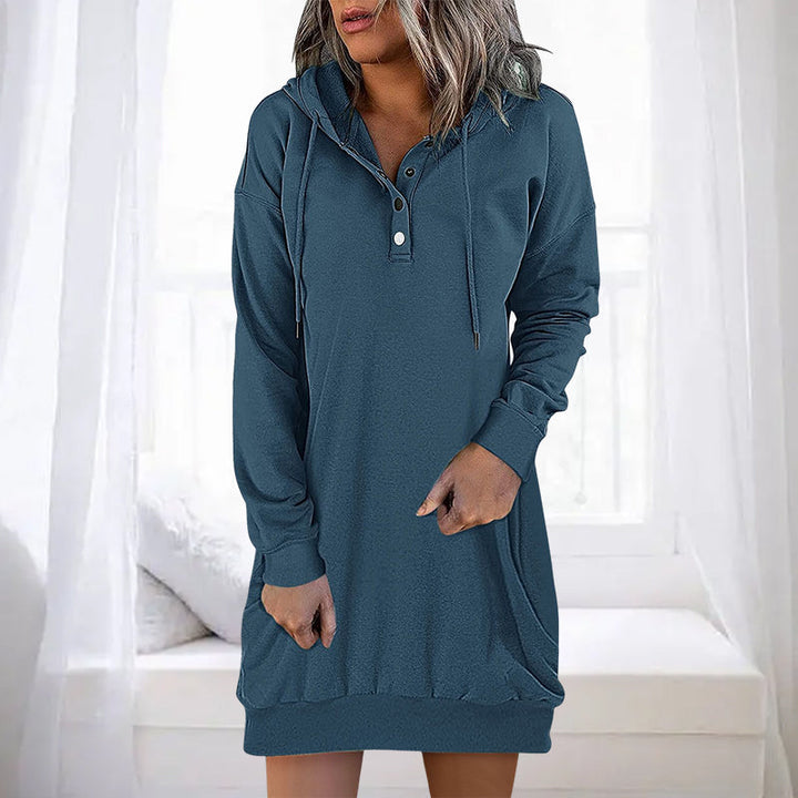 Damen Hoodie | Lang | Lockere Schnitt | Einfarbig | Minimalistisch-Dunkelblau-S-Luzern Mode