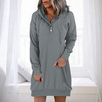 Damen Hoodie | Lang | Lockere Schnitt | Einfarbig | Minimalistisch-Grau-S-Luzern Mode