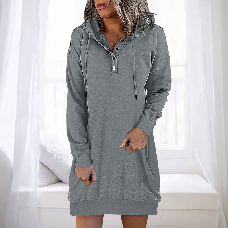 Damen Hoodie | Lang | Lockere Schnitt | Einfarbig | Minimalistisch-Grau-S-Luzern Mode