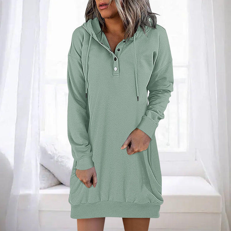 Damen Hoodie | Lang | Lockere Schnitt | Einfarbig | Minimalistisch-Grün-S-Luzern Mode