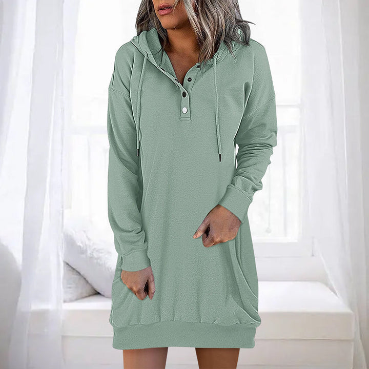 Damen Hoodie | Lang | Lockere Schnitt | Einfarbig | Minimalistisch-Grün-S-Luzern Mode