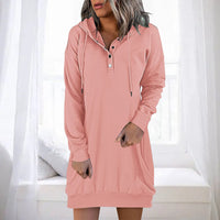 Damen Hoodie | Lang | Lockere Schnitt | Einfarbig | Minimalistisch-Rosa-S-Luzern Mode