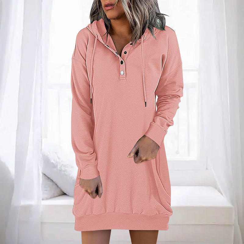 Damen Hoodie | Lang | Lockere Schnitt | Einfarbig | Minimalistisch-Rosa-S-Luzern Mode