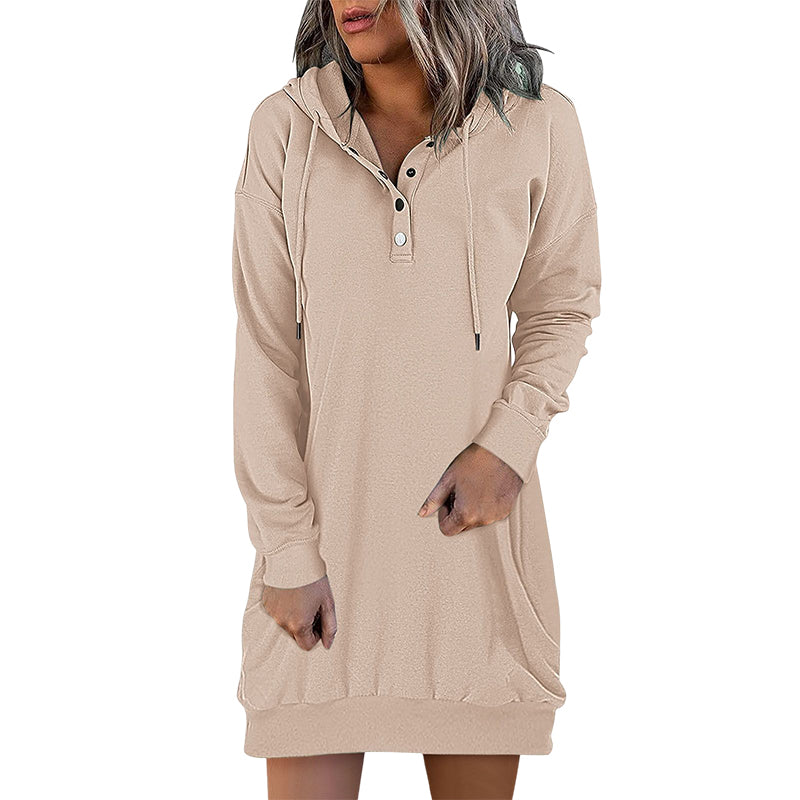 Damen Hoodie | Lang | Lockere Schnitt | Einfarbig | Minimalistisch-Luzern Mode