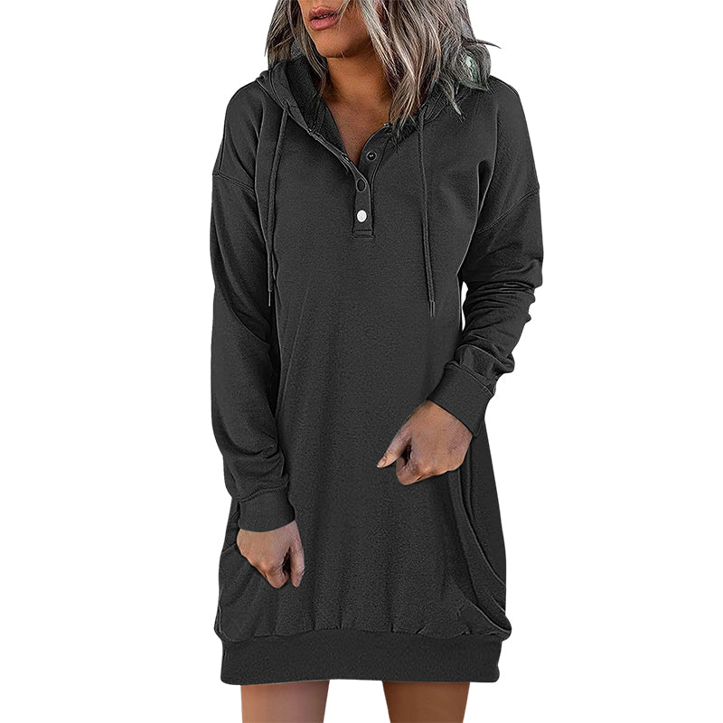 Damen Hoodie | Lang | Lockere Schnitt | Einfarbig | Minimalistisch-Luzern Mode