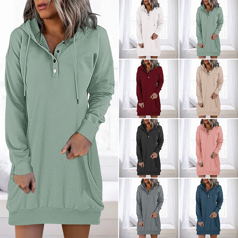 Damen Hoodie | Lang | Lockere Schnitt | Einfarbig | Minimalistisch-Luzern Mode
