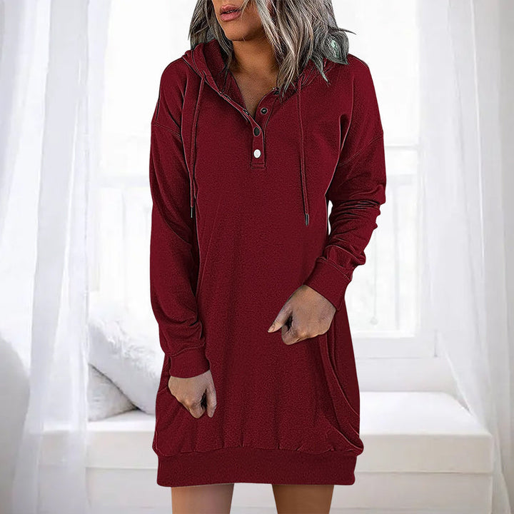 Damen Hoodie | Lang | Lockere Schnitt | Einfarbig | Minimalistisch-Rot-S-Luzern Mode