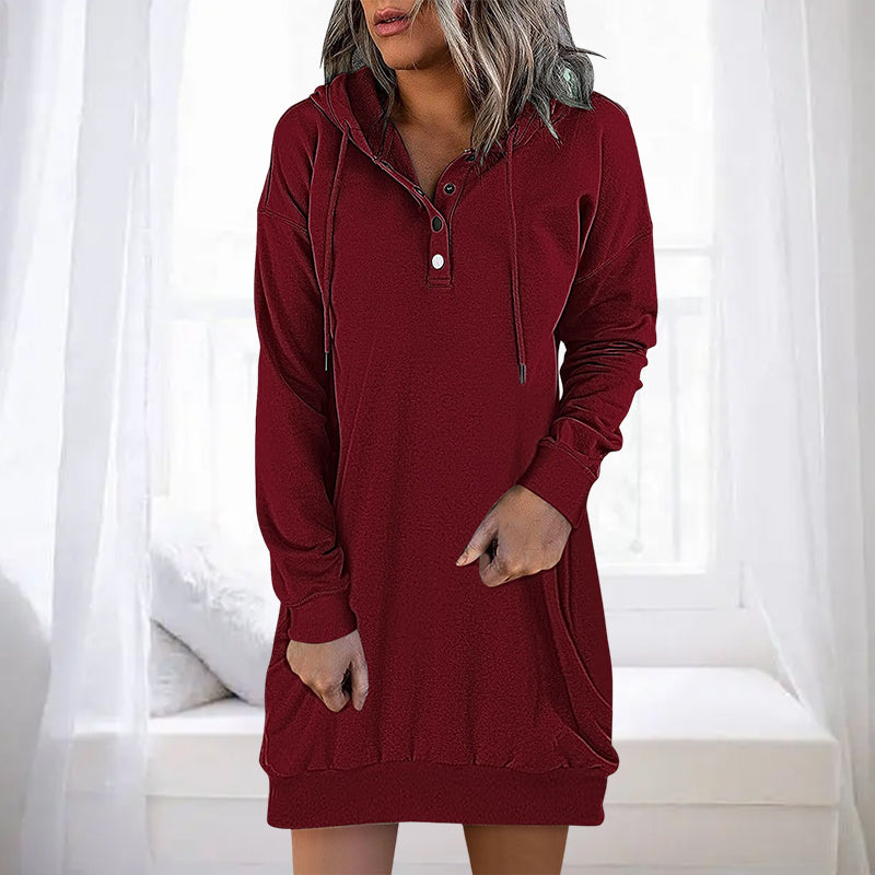Damen Hoodie | Lang | Lockere Schnitt | Einfarbig | Minimalistisch-Rot-S-Luzern Mode
