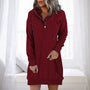 Damen Hoodie | Lang | Lockere Schnitt | Einfarbig | Minimalistisch-Rot-S-Luzern Mode