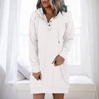 Damen Hoodie | Lang | Lockere Schnitt | Einfarbig | Minimalistisch-Weiß-S-Luzern Mode