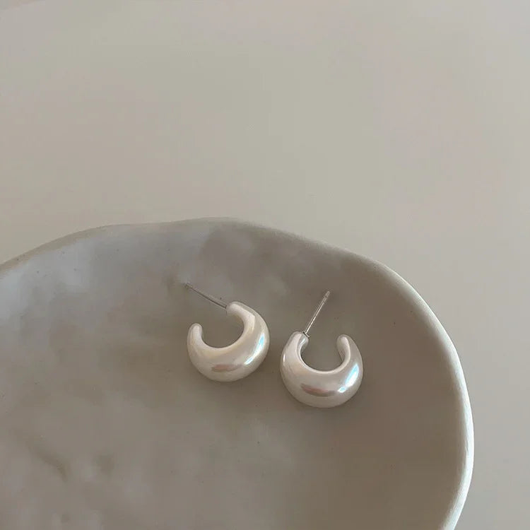 Silberne Ohrringe | Ringe Stilvoll Perlen C-Form Einzigartig Vielseitig-Luzern Mode
