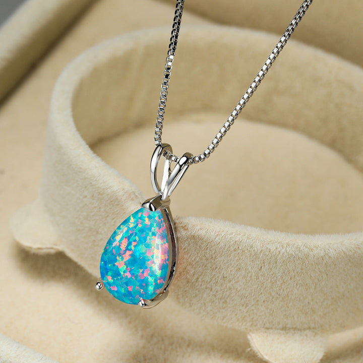 Halskette für Damen | Opal | Roségold | Silber | Edelstein-Blauer Opal-Silber-Luzern Mode
