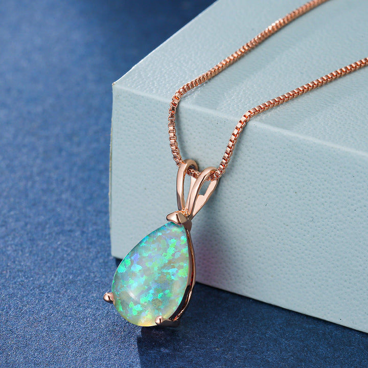 Halskette für Damen | Opal | Roségold | Silber | Edelstein-Grüner Opal-Roségold-Luzern Mode