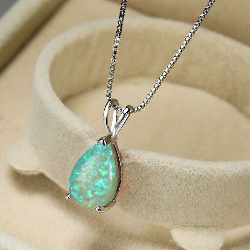 Halskette für Damen | Opal | Roségold | Silber | Edelstein-Grüner Opal-Silber-Luzern Mode