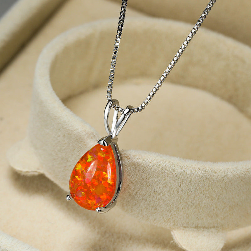 Halskette für Damen | Opal | Roségold | Silber | Edelstein-Oranger Opal-Silber-Luzern Mode