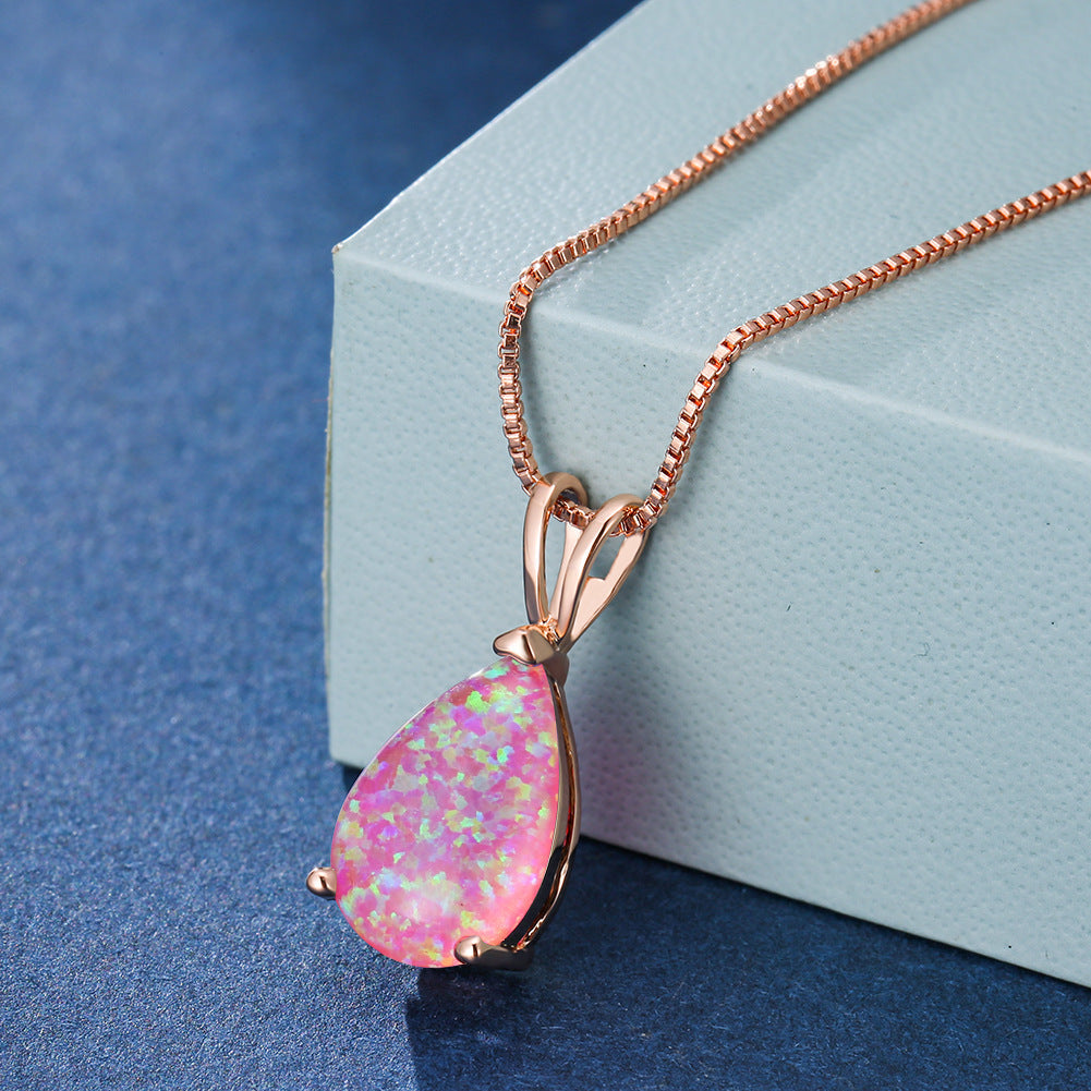 Halskette für Damen | Opal | Roségold | Silber | Edelstein-Rosafarbener Opal-Roségold-Luzern Mode