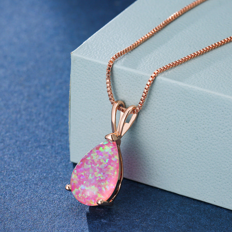 Halskette für Damen | Opal | Roségold | Silber | Edelstein-Rosafarbener Opal-Roségold-Luzern Mode
