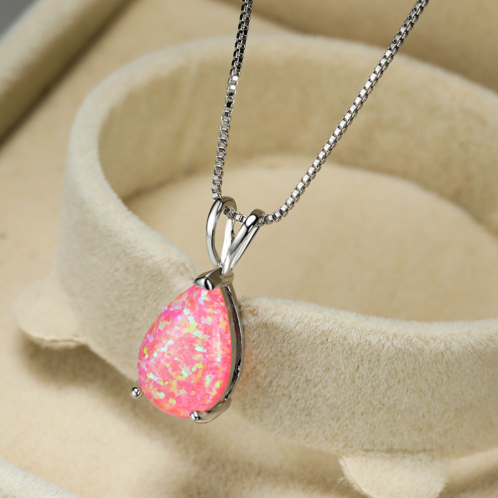 Halskette für Damen | Opal | Roségold | Silber | Edelstein-Rosafarbener Opal-Silber-Luzern Mode