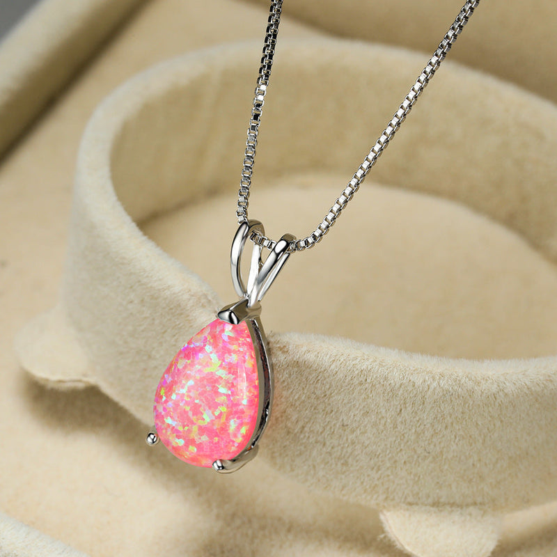 Halskette für Damen | Opal | Roségold | Silber | Edelstein-Rosafarbener Opal-Silber-Luzern Mode