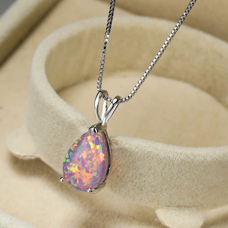 Halskette für Damen | Opal | Roségold | Silber | Edelstein-Violetter Opal-Silber-Luzern Mode