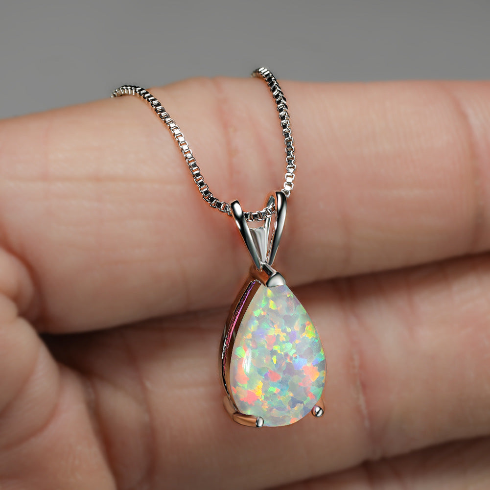 Halskette für Damen | Opal | Roségold | Silber | Edelstein-Weißer Opal-Silber-Luzern Mode