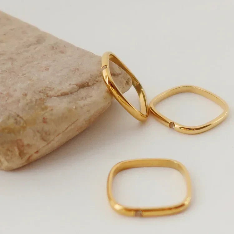 Vierkant-Ring | Damen Dünn Stilvoll Gold Zirkonia Einzigartig Minimalistisch-Luzern Mode