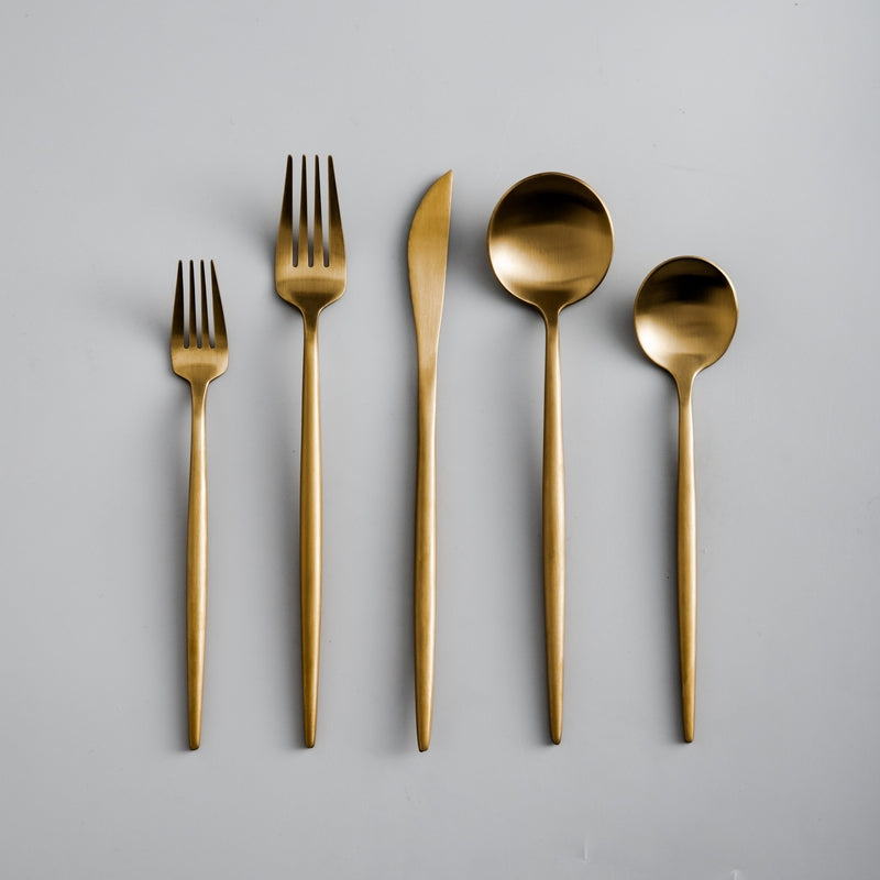 Besteckset | Minimalistisch Stilvoll Matt Langlebig Spülmaschinenfest-Matt Gold-Set für 4 Personen (20 Stück)-Luzern Mode