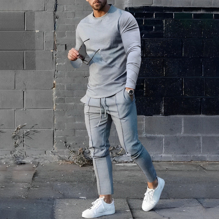 Herren Trainingsanzug Set - Sportlicher Jogginganzug Fitness-Grau-S-Luzern Mode