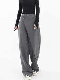 Damen Weite Hose mit Asymmetrischem Design und Bundfalten-Grau-S-Luzern Mode
