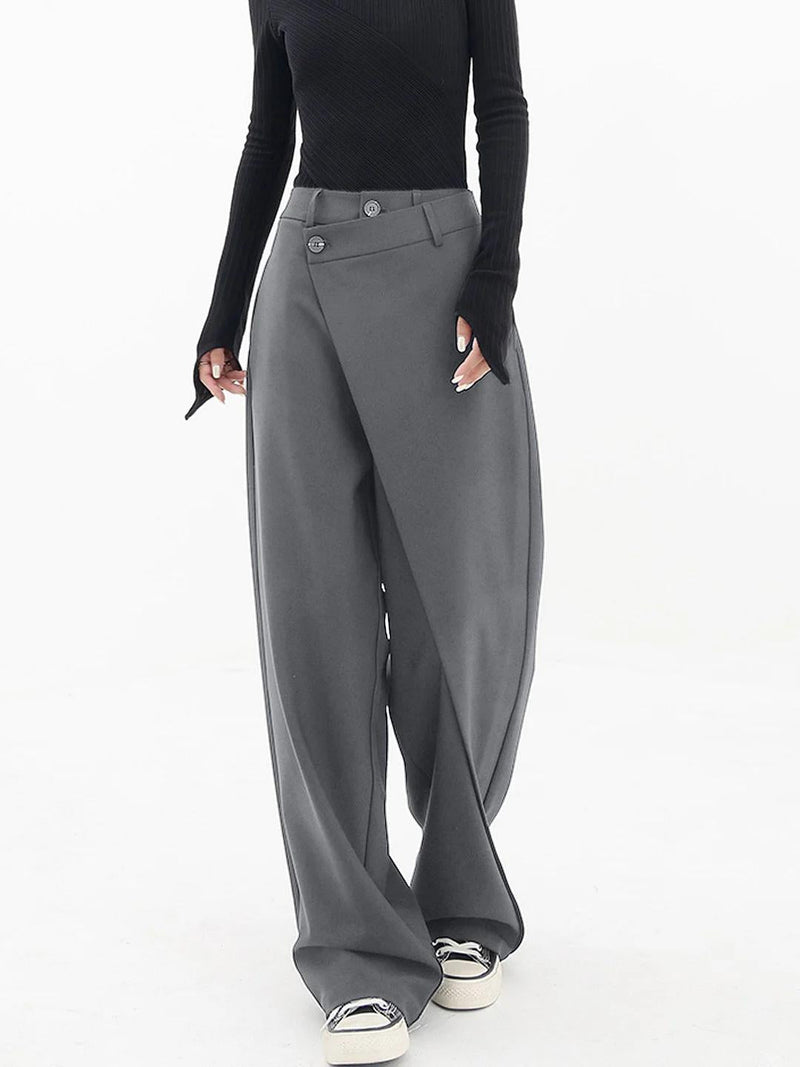 Damen Weite Hose mit Asymmetrischem Design und Bundfalten-Grau-S-Luzern Mode